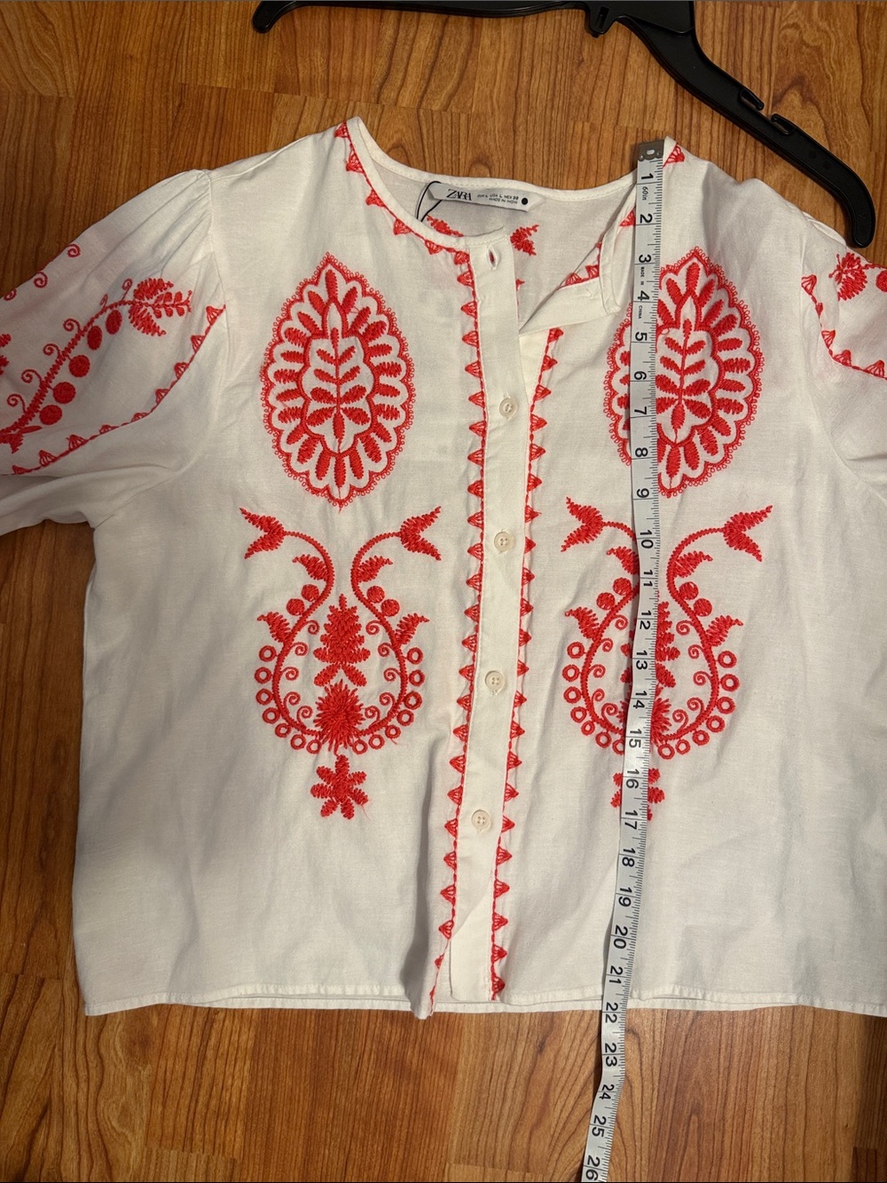 Zara White Blouse with Bright Red Embroidery - Picture 7 of 7